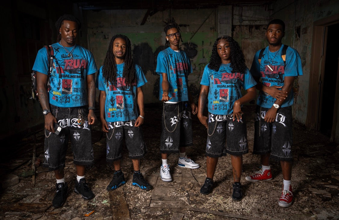 RUAL blue graphic tee group photo